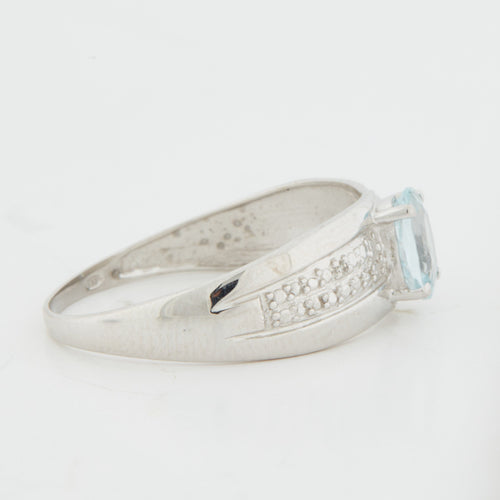 Bague 62 BAGUE OR BLANC AIGUE-MARINE 58 Facettes RÉF 1006/16