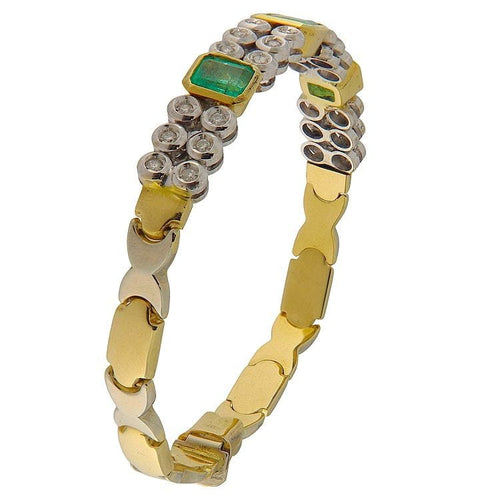 Bracelet Bracelet en or jaune et blanc avec émeraudes et diamants 58 Facettes G3838