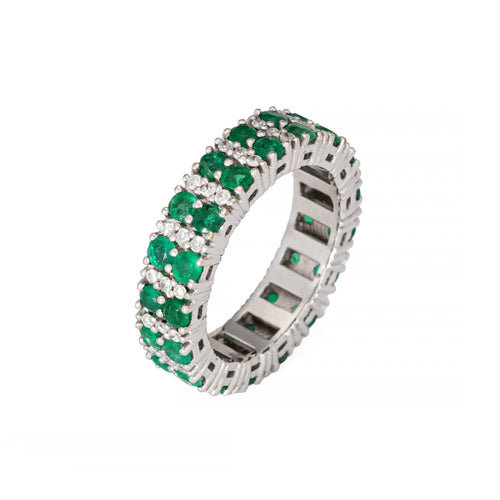 Double Row Emerald Diamond Eternity Ring Sz 7 Estate Platinum Gemstone Band 58 Facettes G14116