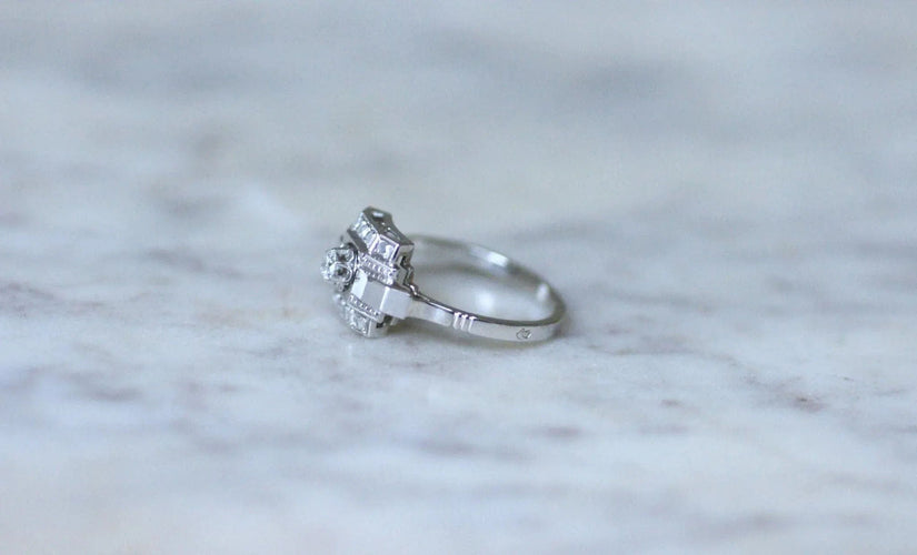 Bague 54 Bague Art déco Géométrique Diamants 58 Facettes