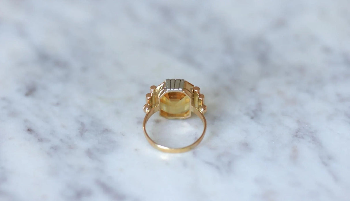 Bague Art Déco or jaune et blanc citrine