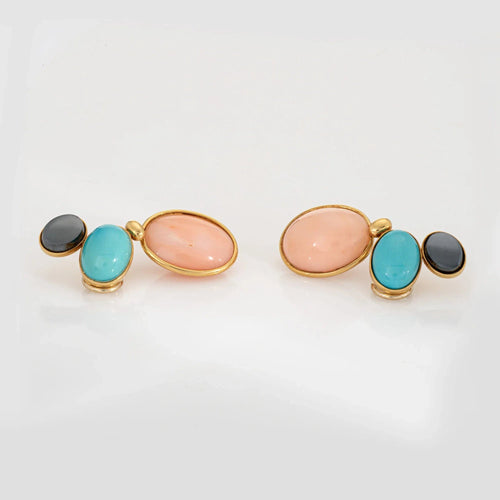 Boucles d'oreilles Tiffany & Co - Boucles d'oreilles Paloma Picasso en or jaune, corail et turquoise 58 Facettes G13710