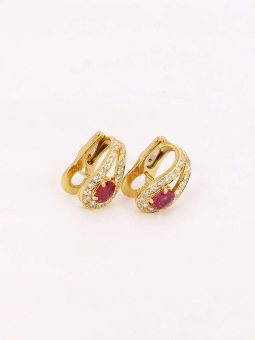 Boucles d'oreilles vintage diamants rubis 0,80 ct