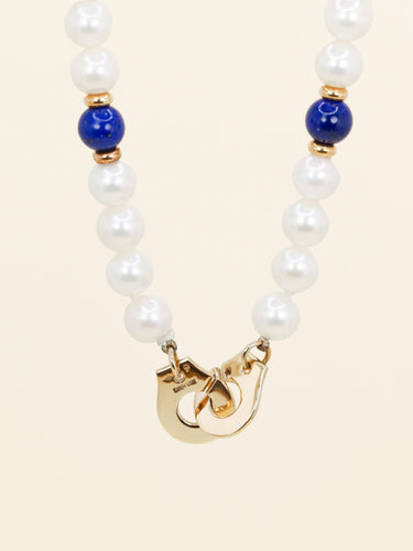 Collier DINH VAN Collier menottes R10 perles  & lapis lazuli 58 Facettes 1204.7