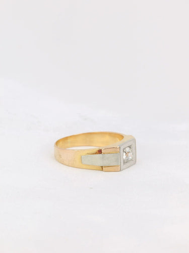 Bague 57 Chevalière Art Deco or platine diamant taille ancienne 0,4ct 58 Facettes J159