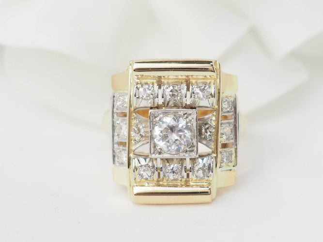 Bague 53 Bague Tank en or jaune et diamants 58 Facettes 33526