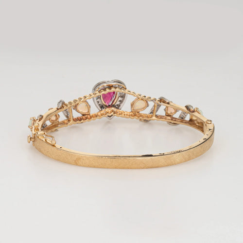 Bracelet 60s Vintage Opal Pink Tourmaline Bracelet Heart Diamond 14k Yellow Gold Jewelry 58 Facettes G13201