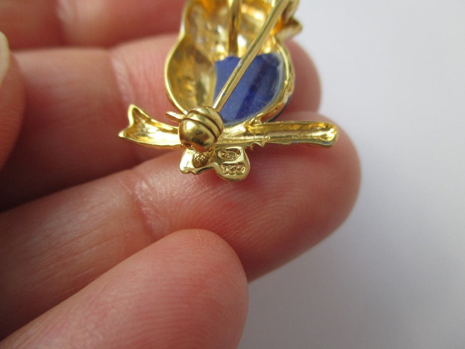 Broche Pendentif et broche oiseau sur branche lapis lazuli diamants 58 Facettes