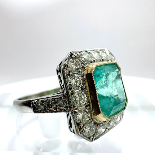 Bague 53 Bague Art Déco en platine avec émeraudes et diamants 58 Facettes 50367