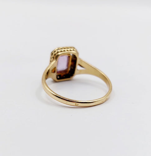 Bague 55 Bague pompadour or jaune, platine, améthyste et diamants taille rose (circa 1910) 58 Facettes A05298