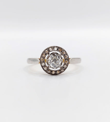 Bague 56.5 Bague cible antique or jaune 18k diamant taille ancienne 0,35 carat (circa 1900) 58 Facettes A06178