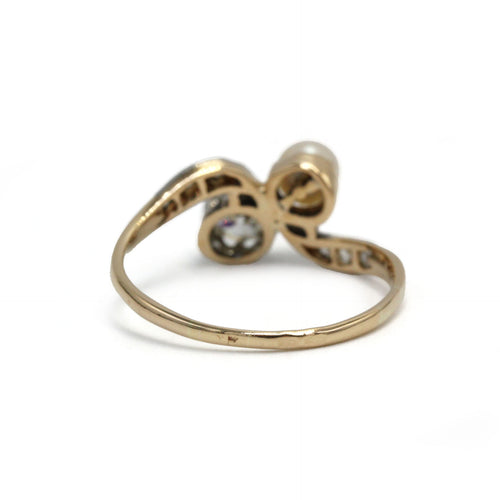 Bague Toi & Moi - Or, Platine, Diamants & Perle