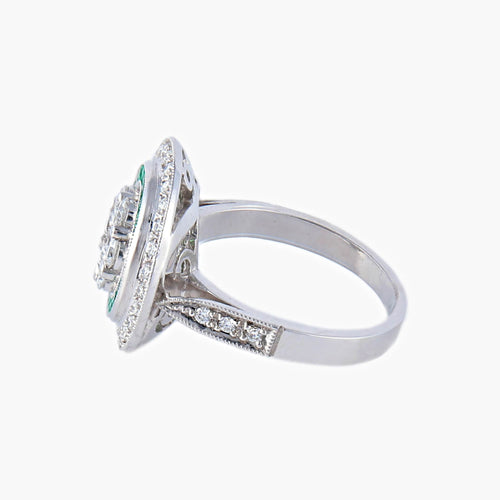 Bague 57 Bague style Art Déco Diamants Emeraudes 58 Facettes AB67