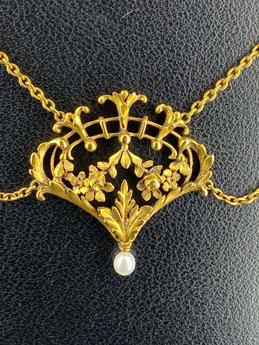 Collier Collier draperie en or 18 carats et perles, travail français vers 1880 58 Facettes AB37