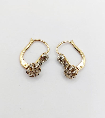Boucles d'oreilles Dormeuses antique or 18k diamants serti étoilés (circa 1920) 58 Facettes A06529