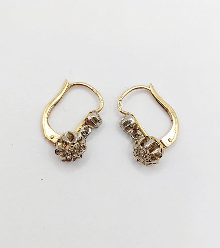 Boucles d'oreilles Dormeuses antique or 18k diamants serti étoilés (circa 1920) 58 Facettes A06529