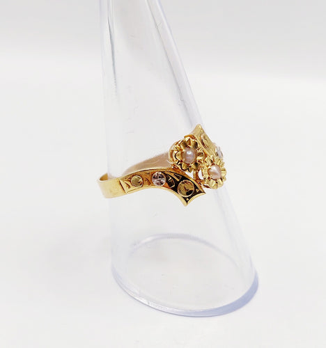 Bague 58.5 Bague toi et moi Art nouveau en or 18k avec perles et feuilles 58 Facettes A06424