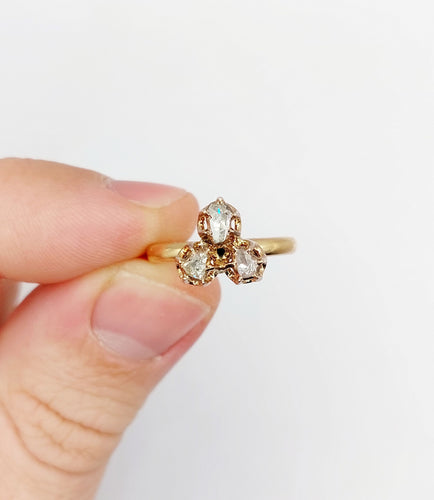 Bague 52 Bague victorienne or rose trèfle et diamants en serti illusion 58 Facettes A02570