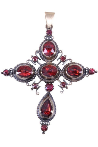 Pendentif CROIX BADINE ANCIENNE GRENATS 58 Facettes 083411