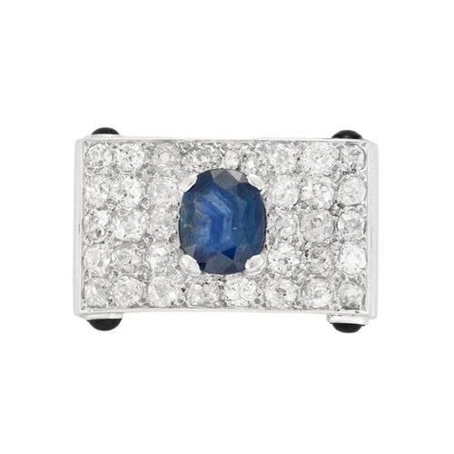 Broche CARTIER - Broche Art déco en platine, saphirs, diamants et cabochons d'onyx 58 Facettes 58FC10