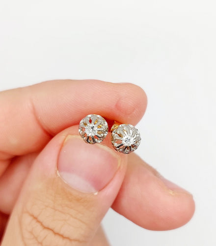 Boucles d'oreilles Puces d'oreilles or rose, platine, diamants taille ancienne (circa 1900) 58 Facettes A05867