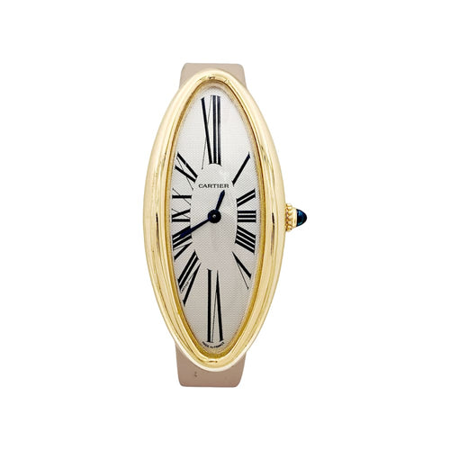 Montre Montre Cartier, "Baignoire Allongée", or rose, cuir. 58 Facettes 35059