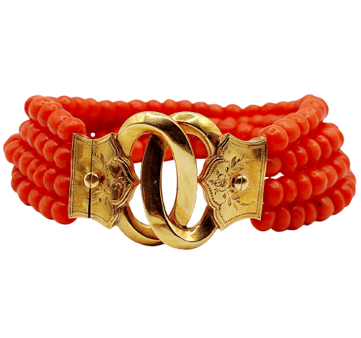 Bracelet Bracelet or jaune, rangs de perles de corail (circa 1880) 58 Facettes A06367