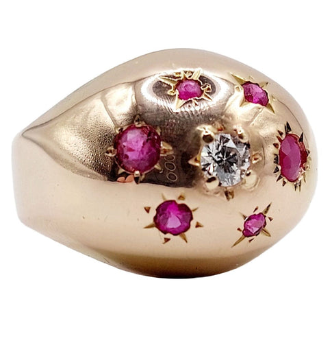 Bague 53 Bague dôme bombé art déco en or rose et diamant et rubis 58 Facettes A05230
