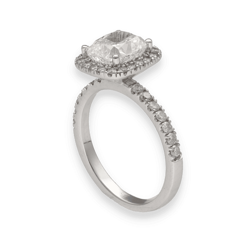 Solitaire or 14k diamant coussin 1,80 ct GIA + 0,35 ct - Taille 50