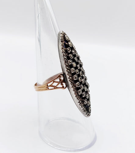 Bague 55.5 Bague marquise « Au firmament » en or rose 18K, émail bleu et marcassite 58 Facettes A06380