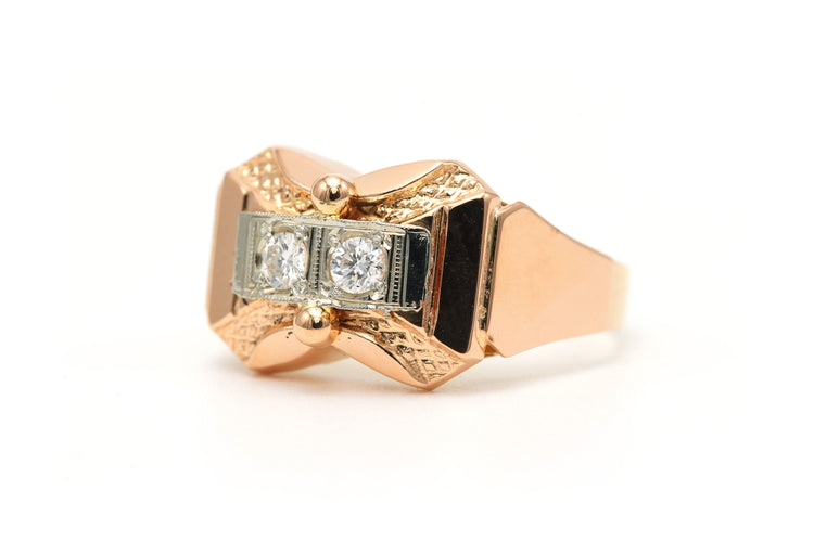 Bague Art Déco en or jaune 18 carats sertie de diamants "taille" brillant (+- 0,22ct)