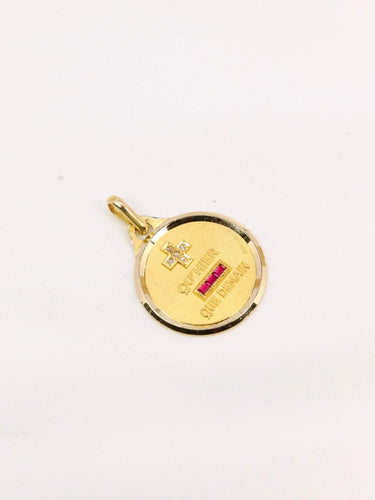 Pendentif Médaille amour Augis grand modèle Plus qu'hier moins que demain or jaune diamant rubis 58 Facettes J481