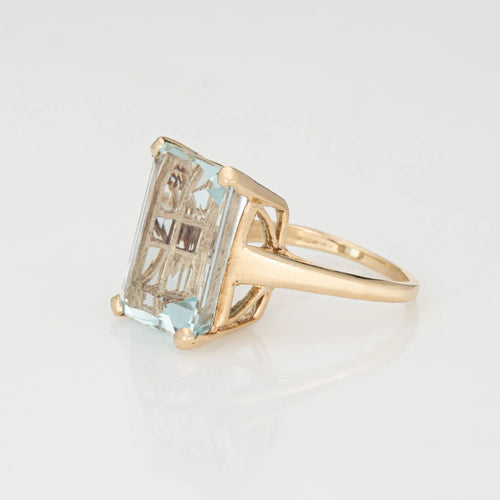 Bague Bague vintage en or jaune 14 carats avec aigue-marine 16 carats, taille 8,5, bijou de succession raffiné 58 Facettes G13594