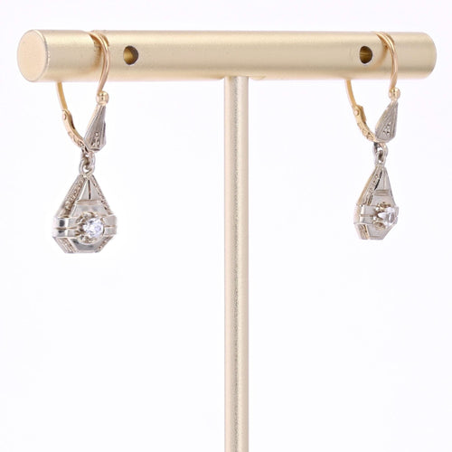 Boucles d'oreilles Dormeuses anciennes géométriques 2 ors saphirs blancs 58 Facettes 20-040B