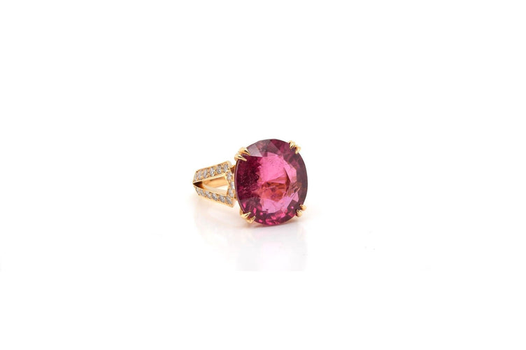 Bague 52 Bague Or jaune Rubellite Diamants 58 Facettes 24562 / 24478