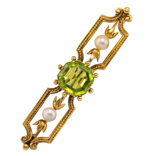 Broche Broche ancienne Péridot Perles fines 58 Facettes 20-390