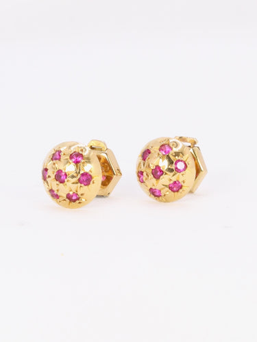 Boucles d'oreilles Boucles d'oreilles demi-boules or jaune rubis serti étoile 58 Facettes 1128.3