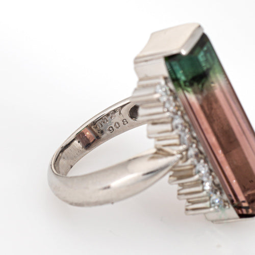 Bague 49 Bague allongée en platine avec tourmaline pastèque bicolore de 9,08 ct 58 Facettes G13922