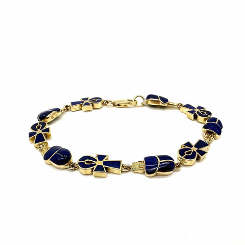 Bracelet Bracelet scarabée et croix de vie or jaune et lapis lazuli 58 Facettes Z15B51670