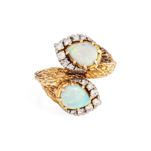 Bague 47 Bague diamant opale années 60 Toi et Moi vintage or jaune 58 Facettes G13973