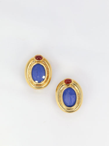 Boucles d'oreilles Clips d’oreilles en or, verre bleu, cornaline 58 Facettes 523