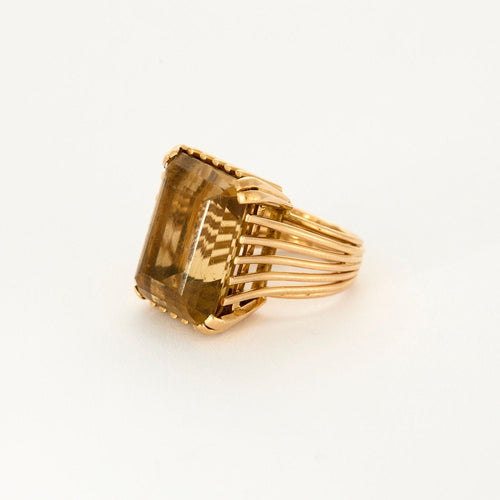 Bague 53 Bague Cocktail or jaune, quartz fumé 58 Facettes LAN1185