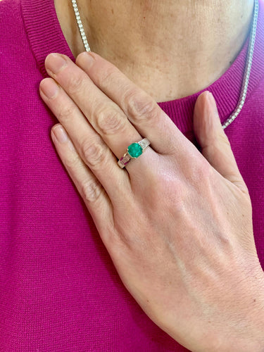 Bague 53 Bague émeraude colombie diamants or blanc (Certificat) 58 Facettes BEM44