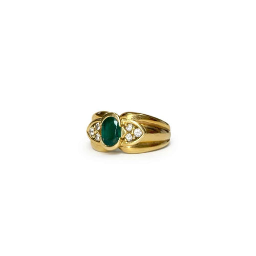 Bague 53 Bague godronnée or jaune émeraude 58 Facettes REF2575-343
