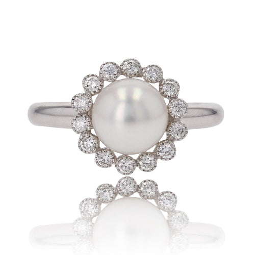Bague 53 Bague perle de culture Akoya et diamants or blanc 58 Facettes 24-074