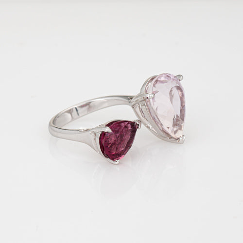 Bague 54.5 Bague ouverte en or blanc 18 carats et tourmaline rose kunzite, taille 7, bijou cocktail vintage 58 Facettes G14140