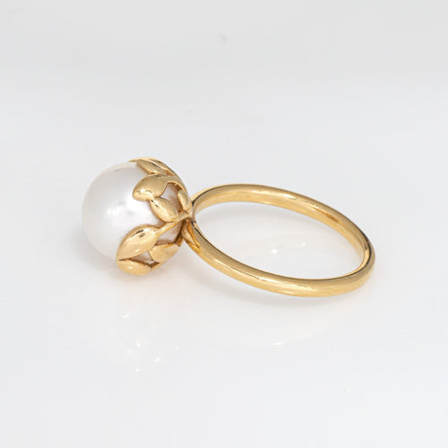 Bague Bague Tiffany & Co en or jaune 18 carats avec perle et feuille d'olivier, taille 6, Paloma Picasso 58 Facettes G13861