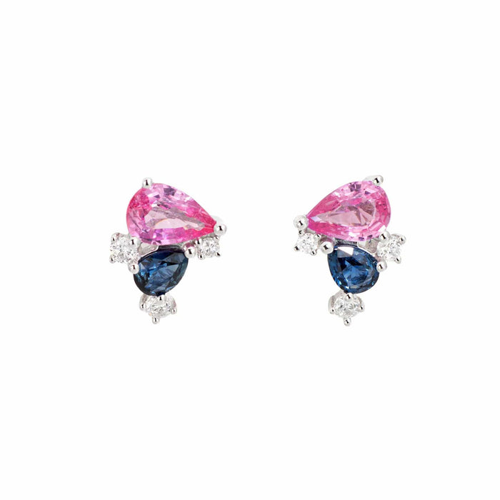 Boucles d'oreilles Boucles d'oreilles grappes saphir rose bleu diamant or blanc 58 Facettes G13171