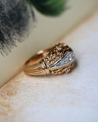 Bague 55 Bague 1950 Cocktail Or Diamants 58 Facettes C2099