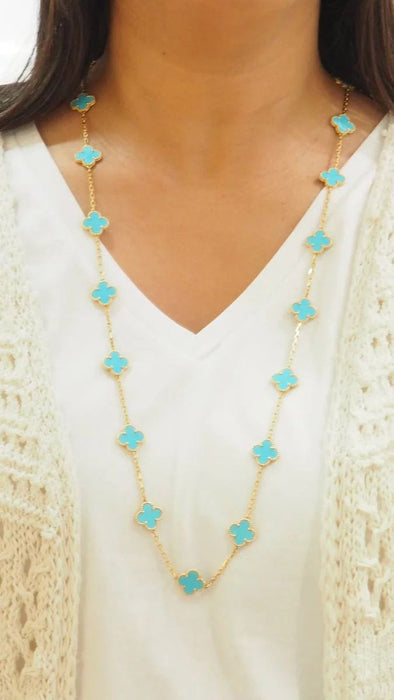 Collier VAN CLEEF & ARPELS - Sautoir Vintage Alhambra or jaune et turquoise 58 Facettes 32698